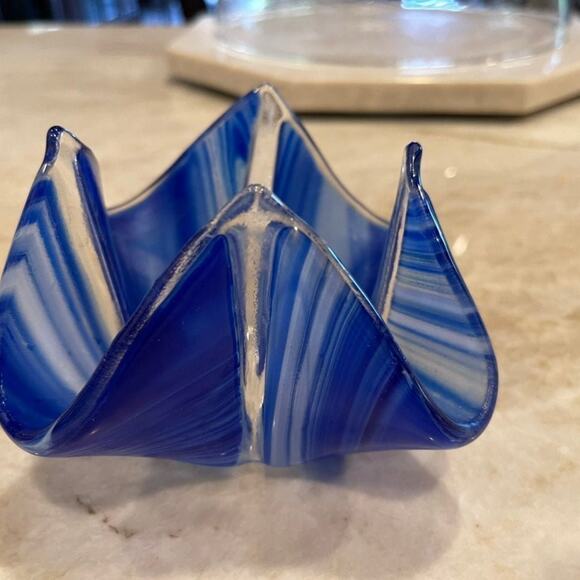Artglass handkerchief votive candle holder blue - Picture 5 of 7